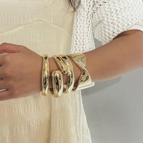 Women Chunky Bangle Bracelets Set Gold Wide Wrist Cuff Jewelry Gift - Picture 3 of 6